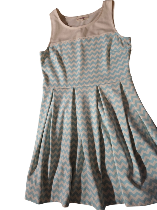 Altar'd State Dresses & Skirts - Altar'd State Blue & White Chevron Colorblock Pleated Fit & Flare Dress - Size L
